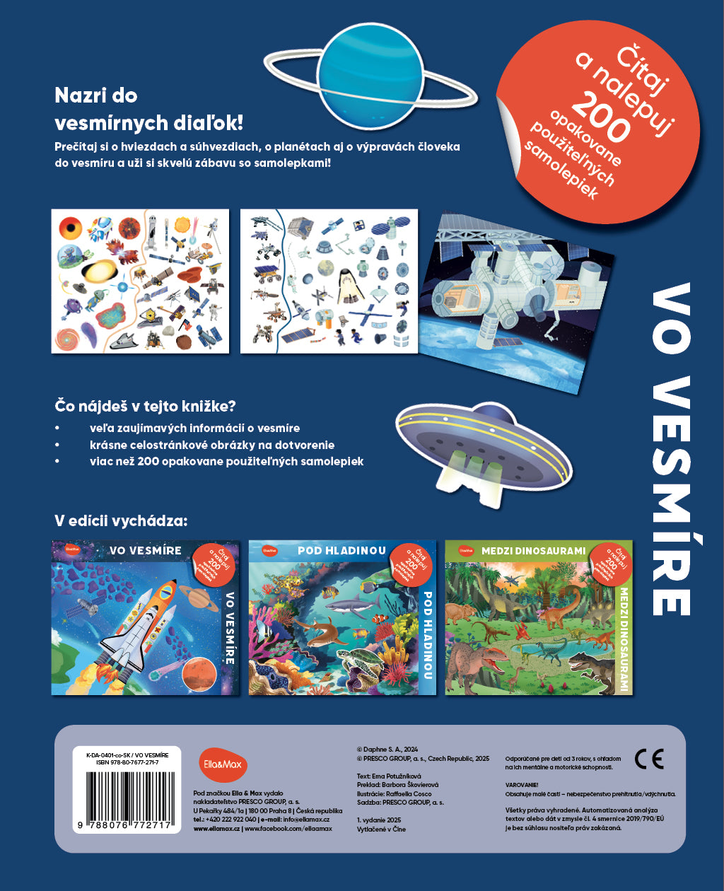 Čítaj a nalepuj – VO VESMÍRE, kniha se samolepkami