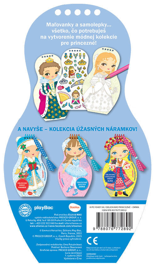 Obliekame  bábiky PRINCEZNÁ EMMA – Maľovanky